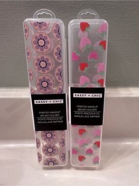 Sassy + Chic Pink Strawberry Printed Makeup Brush Holder